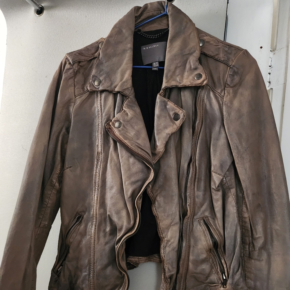 Muubaa Brownish Grey Leather Jacket